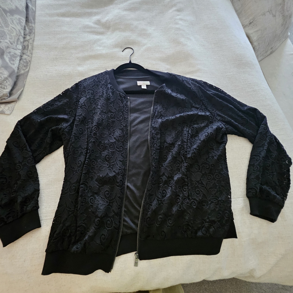 Belle by Kim Gravel Black Lace Bomber Jacket
